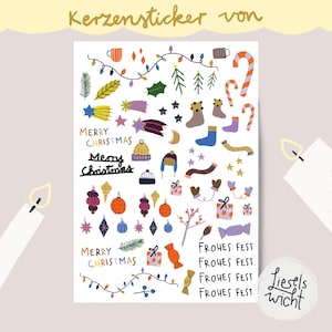Pegatinas de velas - colorida mezcla navideña - A4