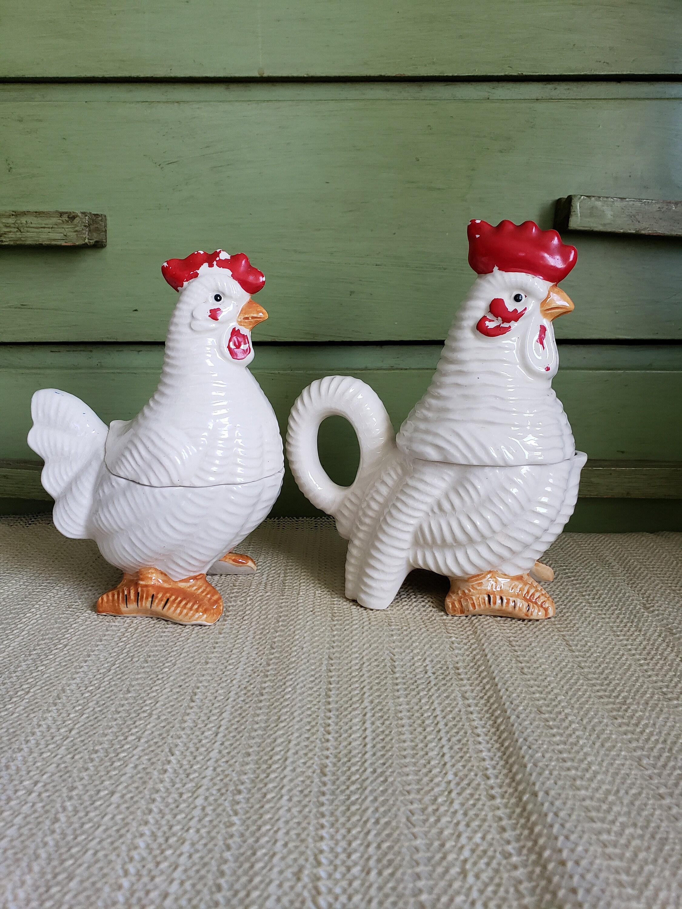 Vintage rooster/hen 4 in 1 salt and pepper cream and sugar Etsy