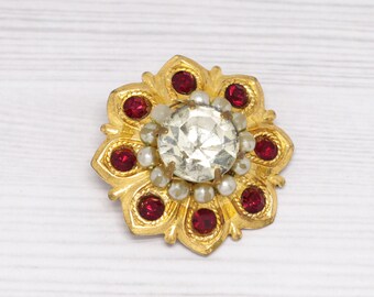 Russian vintage gold tone brooch Vintage USSR. Crystal brooch Soviet jewellery