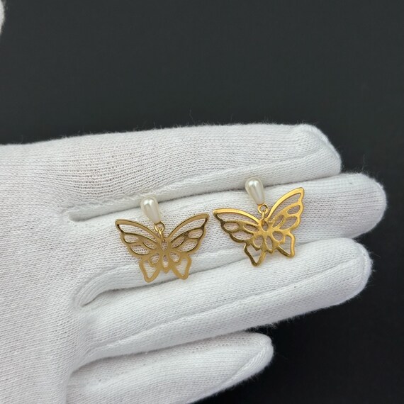 Boucles D'oreilles Papillon Avec Imitation Perle De Culture - Argentées, Neufes Sans Emballage