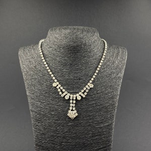 Vintage silver tone and clear crystal choker necklace