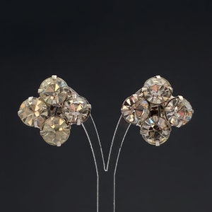 Vintage silver tone and clear rhinestone clip on earrings Vintage costume jewelry Vintage gift for her
