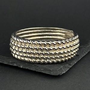 Vintage wide silver-tone hinged bangle – Bold textured rope design