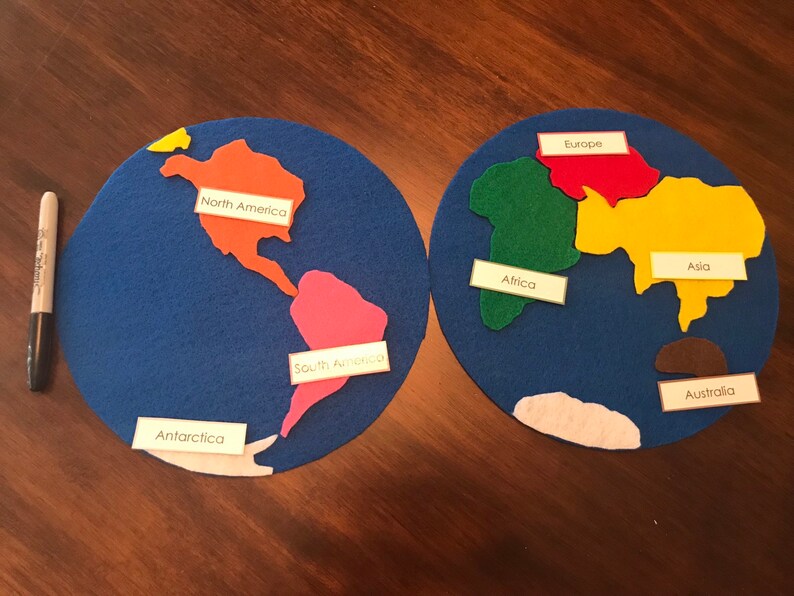 felt montessori world map continent map etsy