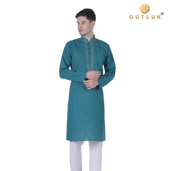 Designer Embroidered | Dark Teal Kurta Pajama for Men | Stylish and Comfortable for Men