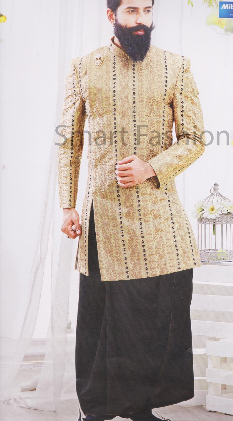 Indian Sherwani for Men Beige Designer with Dhoti Marriage wedding wear Ethnic Phoshak Traditional Designer Elegant wear jacket