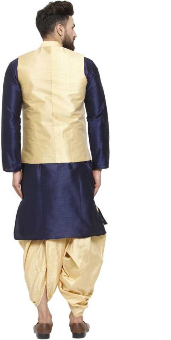 Splendid Blue and Gold Colored Designer Readymade Men's Jodhpuri Suit