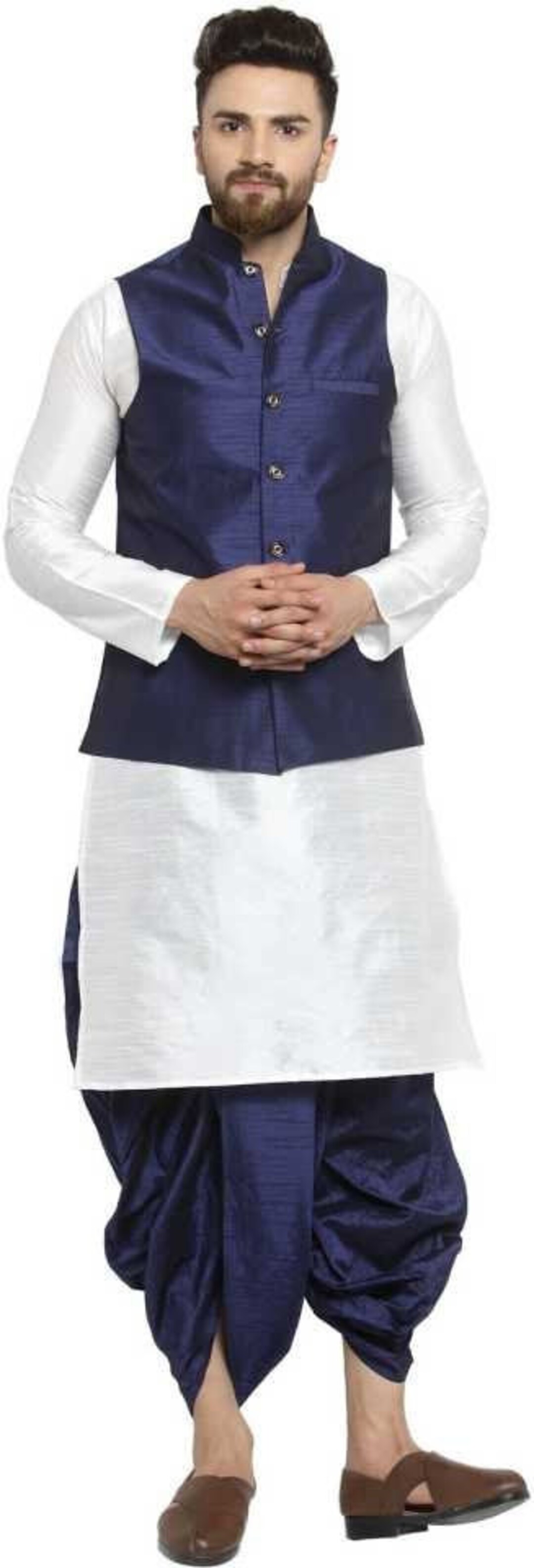 Blue kurta deals with white jacket