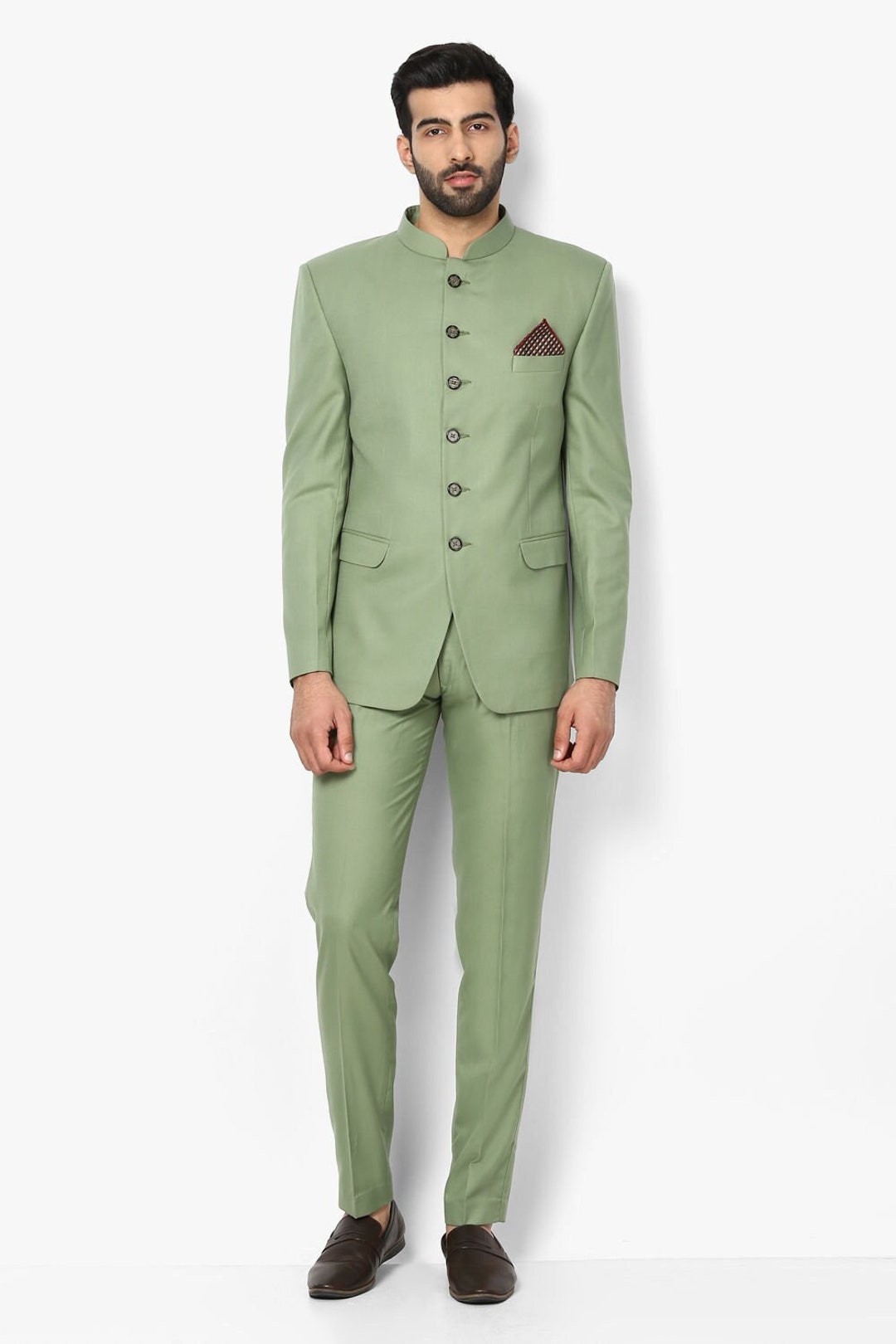 Buy Mehandi Green Plain Jodhpuri Suit - Mohanlal Sons