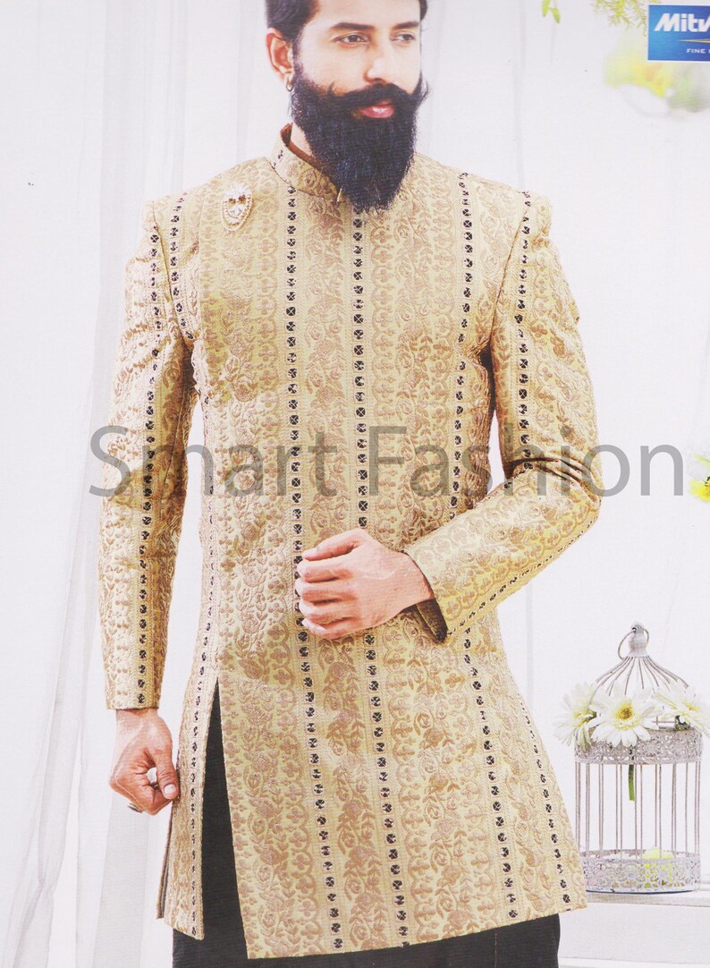 Indian Sherwani for Men Beige Designer with Dhoti Marriage wedding wear Ethnic Phoshak Traditional Designer Elegant wear jacket