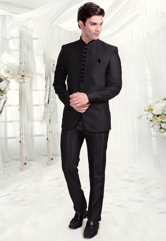 Buy Black Plain Jodhpuri Suit - Mohanlal Sons