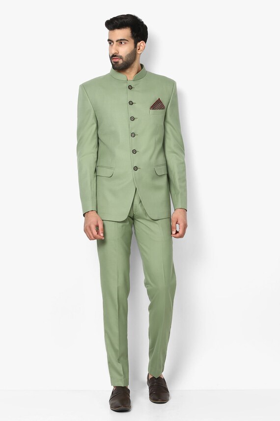 Green Jodhpuri Suit Indian Formal Jacket Style Bandhgala Coat Pant Marriage  Weddings Functions Sangeet Mehendi Imported Fabric Blazer - Etsy
