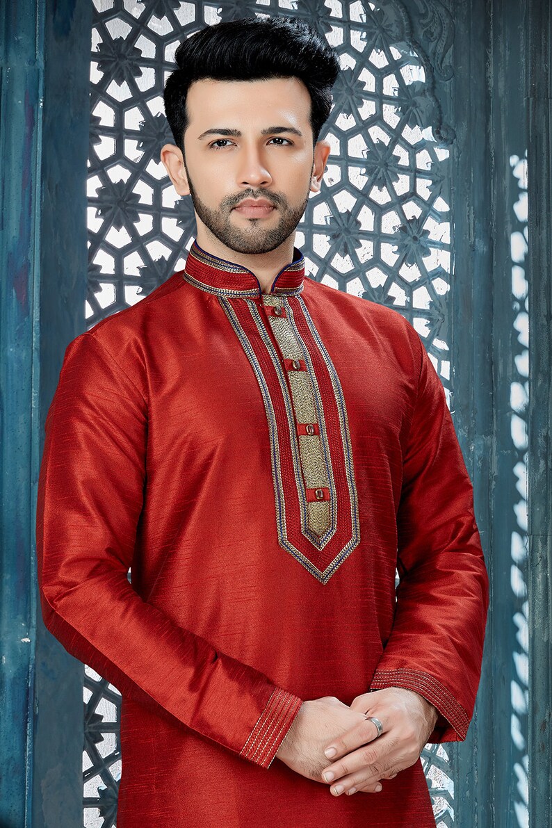 Red Indian Designer Partywear ethnic Traditional kurta pajama for men