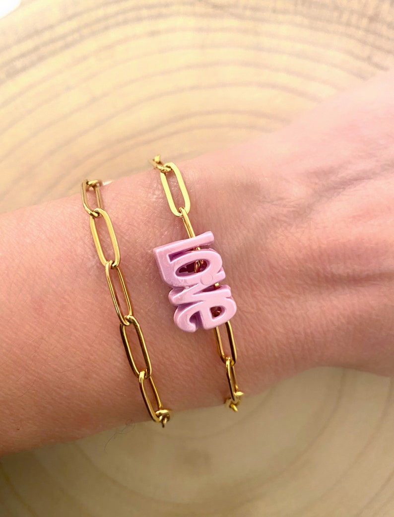 LOVE bracelet with gold stainless steel links women's gift trendy bracelet gift for her Valentine's Day gift Love image 3
