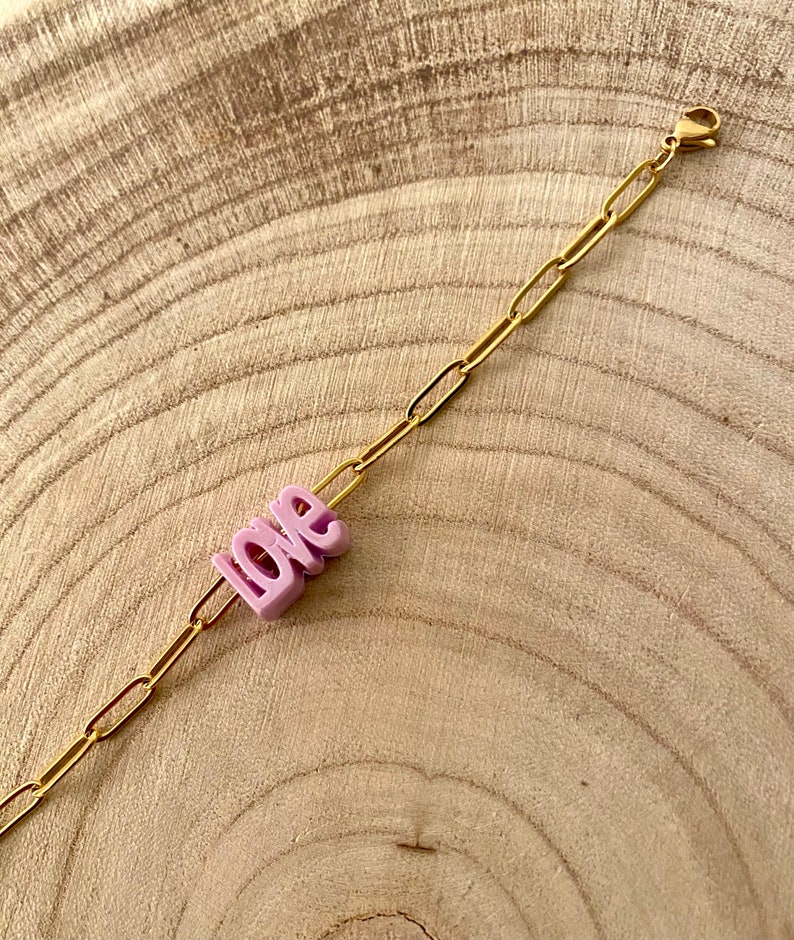LOVE bracelet with gold stainless steel links women's gift trendy bracelet gift for her Valentine's Day gift Love image 5
