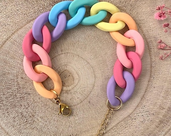 Matte acetate large link bracelet - women&#39;s gift - large acrylic links - trendy bracelet - large mesh bracelet - multicolor - rainbow