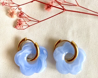 Flower hoop earrings - stainless steel hoops - acrylic flowers - resin flowers - women&#39;s gift - gift for her - boho jewelry
