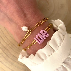Bracelet LOVE à maillons en acier inoxydable doré cadeau femme bracelet tendance cadeau pour elle-cadeau saint Valentin-Amour image 2