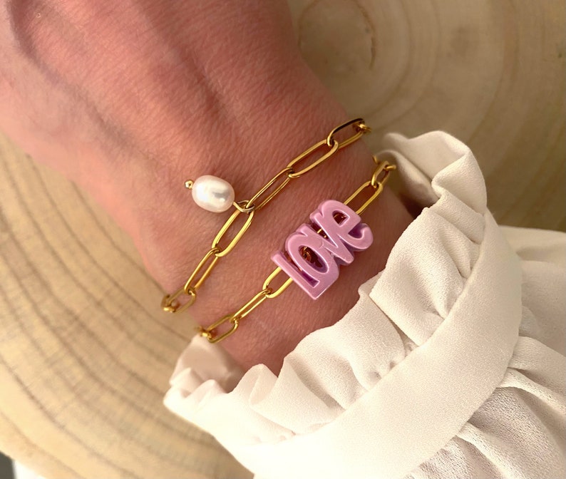 LOVE bracelet with gold stainless steel links women's gift trendy bracelet gift for her Valentine's Day gift Love image 2