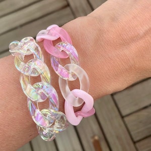 Bracelet gros maillons acétate transparent irisé /cadeau femme /rose /acrylique/bracelet tendance /bracelet grosse maille/bracelet vintage