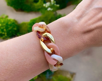 BROWN bracelet with large acetate links - women&#39;s gift - large acrylic links - trendy bracelet - large links - women&#39;s gift