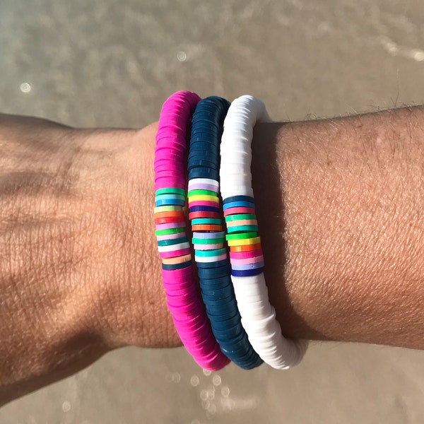 Bracelet surfeur perles Heishi ,rainbow, bracelet élastique,bracelet coloré ,multicolore, cadeau femme, fête des mères