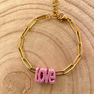 Bracelet LOVE à maillons en acier inoxydable doré cadeau femme bracelet tendance cadeau pour elle-cadeau saint Valentin-Amour image 4