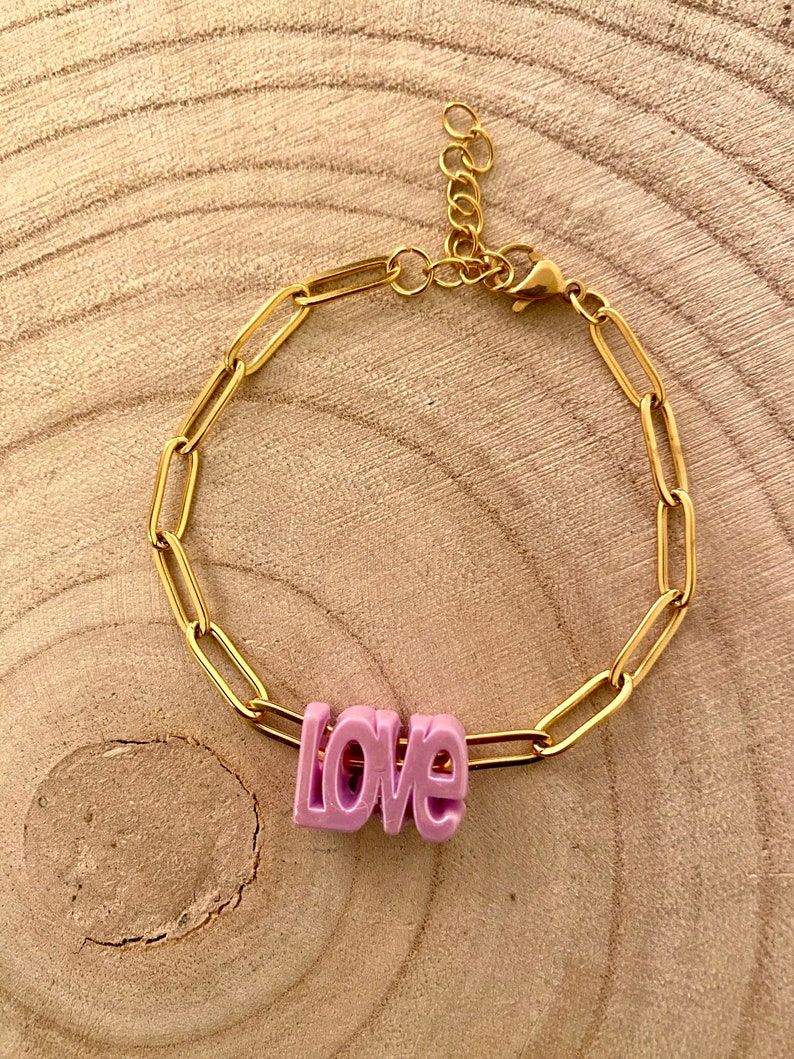 Bracelet LOVE à maillons en acier inoxydable doré cadeau femme bracelet tendance cadeau pour elle-cadeau saint Valentin-Amour image 4