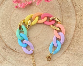 Ophélie Gold bracelet with large matte acetate links / women&#39;s gift / acrylic / trendy bracelet / large mesh bracelet / multicolor / rainbow