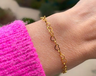 Bracelets acier inoxydable doré maillons cœurs- amour-Love-cadeau femme -bracelet fin-cadeau de Noël pour femme