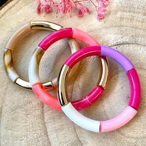 Trendy bangle bracelet made of curved acrylic tube beads - trendy bracelet - multi-colored bracelet - women's gift