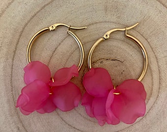 Flora hoop earrings - stainless steel hoop earrings - acrylic flowers - resin flowers - women's gift - gift for her - boho jewelry