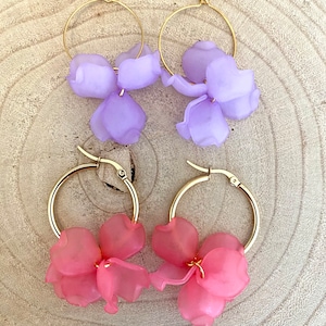 Boucles doreilles créoles Flora-créoles acier inoxydable fleurs en acrylique fleurs résine cadeau femme-cadeau pour Elle-bijou bohème image 6