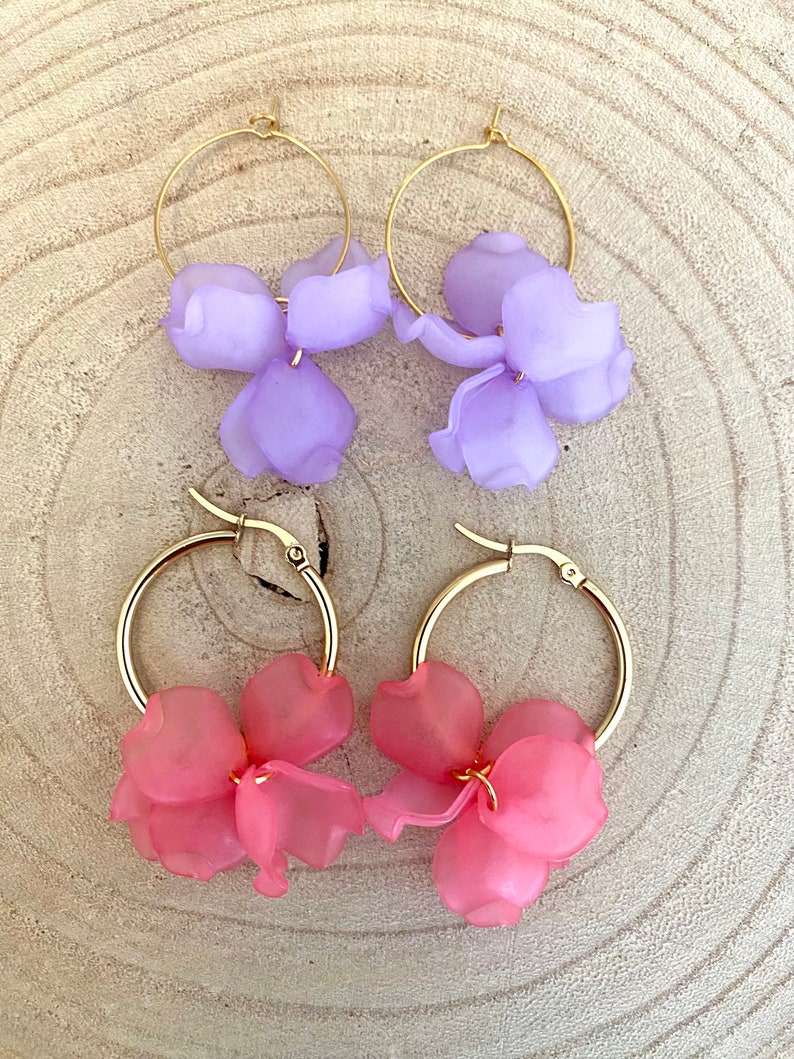 Boucles doreilles créoles Flora-créoles acier inoxydable fleurs en acrylique fleurs résine cadeau femme-cadeau pour Elle-bijou bohème image 6