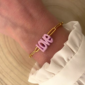 LOVE bracelet with gold stainless steel links women's gift trendy bracelet gift for her Valentine's Day gift Love image 1