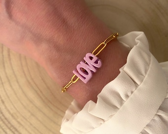 Bracelet LOVE à maillons en acier inoxydable doré -cadeau femme -bracelet tendance -cadeau pour elle-cadeau saint Valentin-Amour
