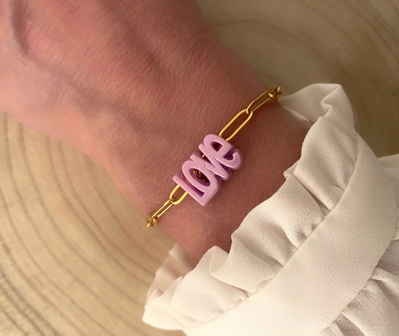 LOVE bracelet with gold stainless steel links women's gift trendy bracelet gift for her Valentine's Day gift Love image 1