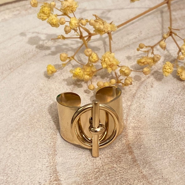 Karma ring in goud edelstaal - damesring - grote ring