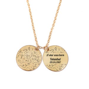 Collier carte des étoiles personnalisé, pendentif personnalisé « Le jour de votre naissance », collier constellation gravée, bijoux date de naissance ciel nocturne