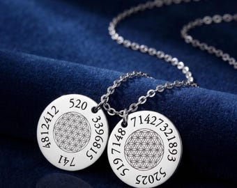 Collar con disco de código Grabovoi, colgante de geometría sagrada Flor de la Vida