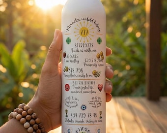 Botella de agua Grabovoi con mensajes de afirmación: Hidratación espiritual de acero inoxidable.