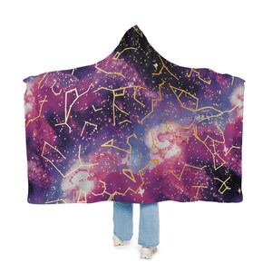 Manta con capucha personalizada con mapa estelar de cumpleaños, manta psicodélica con capucha y forro polar suave o sherpa