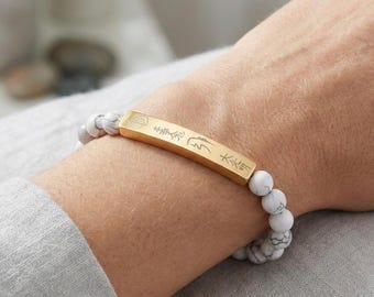 Pulsera de barra de Reiki Usui, pulsera elástica de piedra natural, joyería espiritual grabada