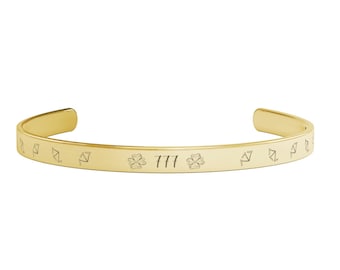 Pulsera de afirmación de la suerte 777: brazalete con dije de trébol grabado