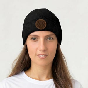 Flower of Life Knit Beanie Hat, Laser Engraved Sacred Geometry