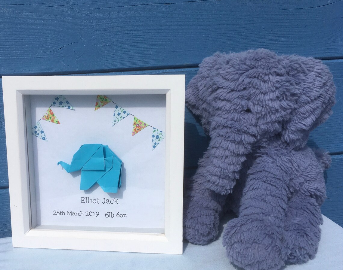 New Baby Gift Elephant and Bunting Frame Nursery Decoration Etsy UK