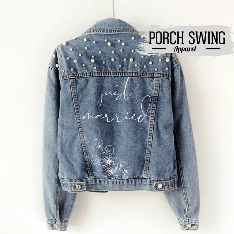 Wedding Jackets Future Mrs Wifey jacket Jacket customized for Bride Boho Floral Just Married Pearl Denim Jacket Bridal Jacket glitter