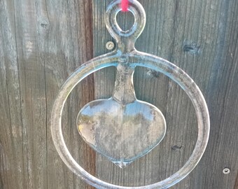 Kosta Boda Heart Suncatcher Window Ornament by Bertil Vallien, Vintage Swedish Glass Suncatcher