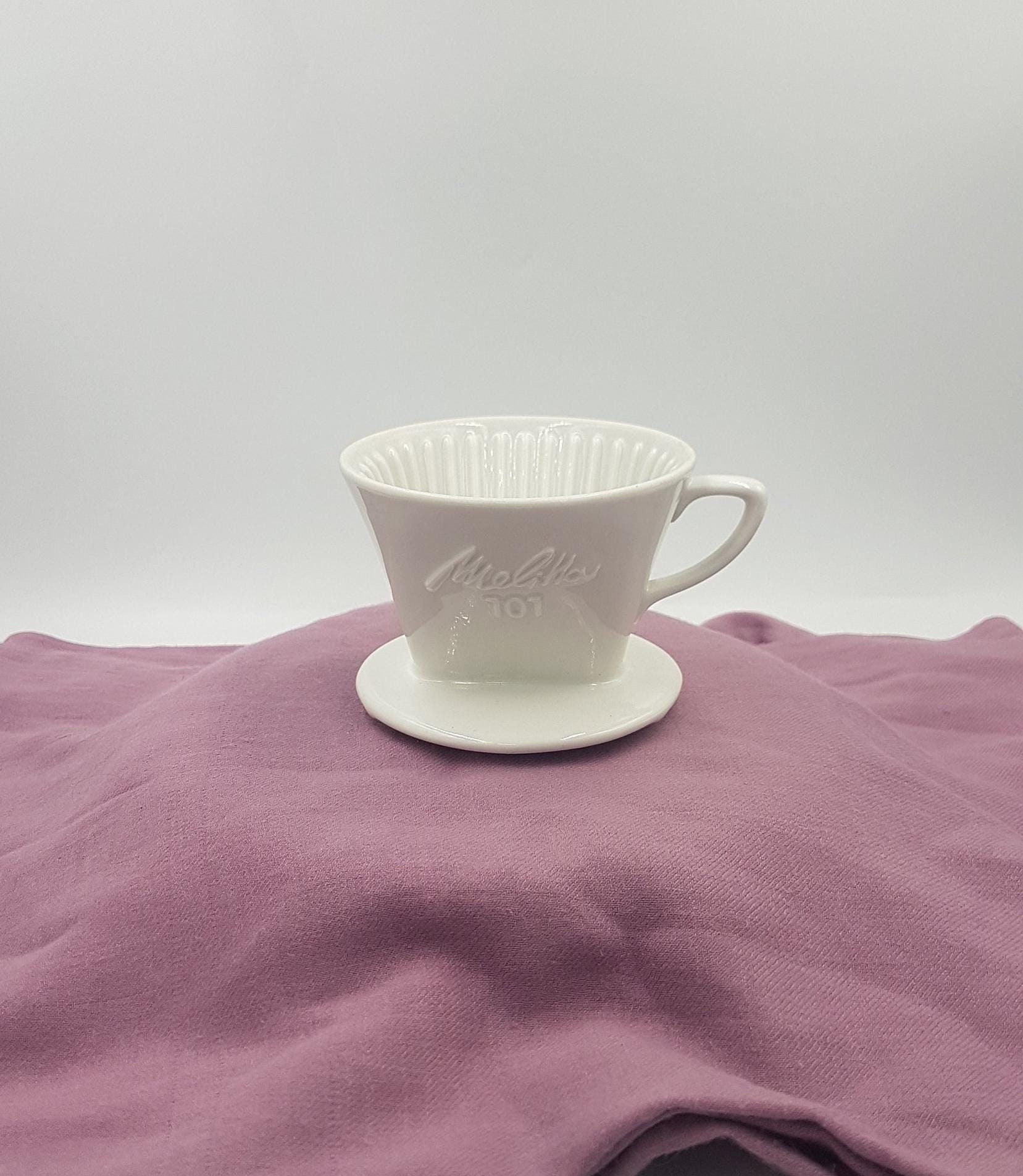 Melitta Swiss Langenthal 1960s (Embossed) Porcelain Coffee Pour Over Filter 101 (Three Holed), Vintage Melitta Filter