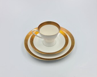 Tazza da tè/caffè e piattino in porcellana Rosenthal 'Form 2000' di Raymond Loewy (dorati)